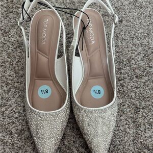 TOP Moda Women's Sparkling Cream Slingback Heels
